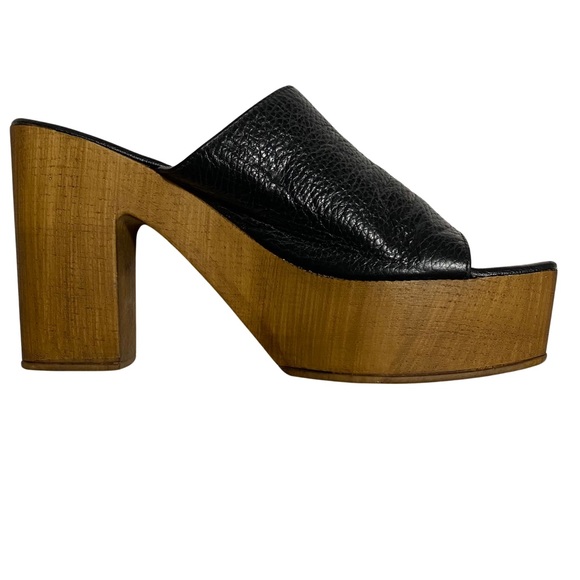 Christian Di Riccio Platform Slides, Wooden Soles, Black Leather Upper - Picture 2 of 12